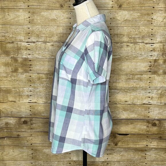 COLUMBIA PLAID SEMI-FITTED CASUAL SHORT SLEEVE BUTTON FRONT CASUAL SHIRT MEDIUM - Picture 3 of 3